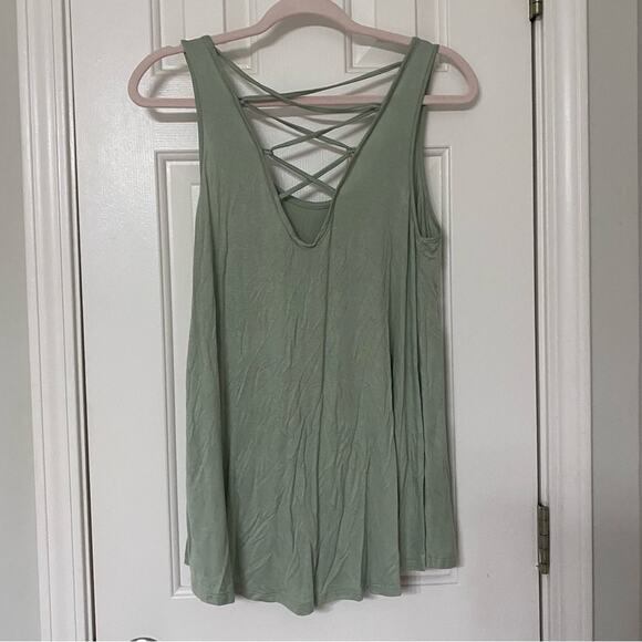 HIPPIE ROSE • Sage Green Cross Back Tank Top - Picture 5 of 5